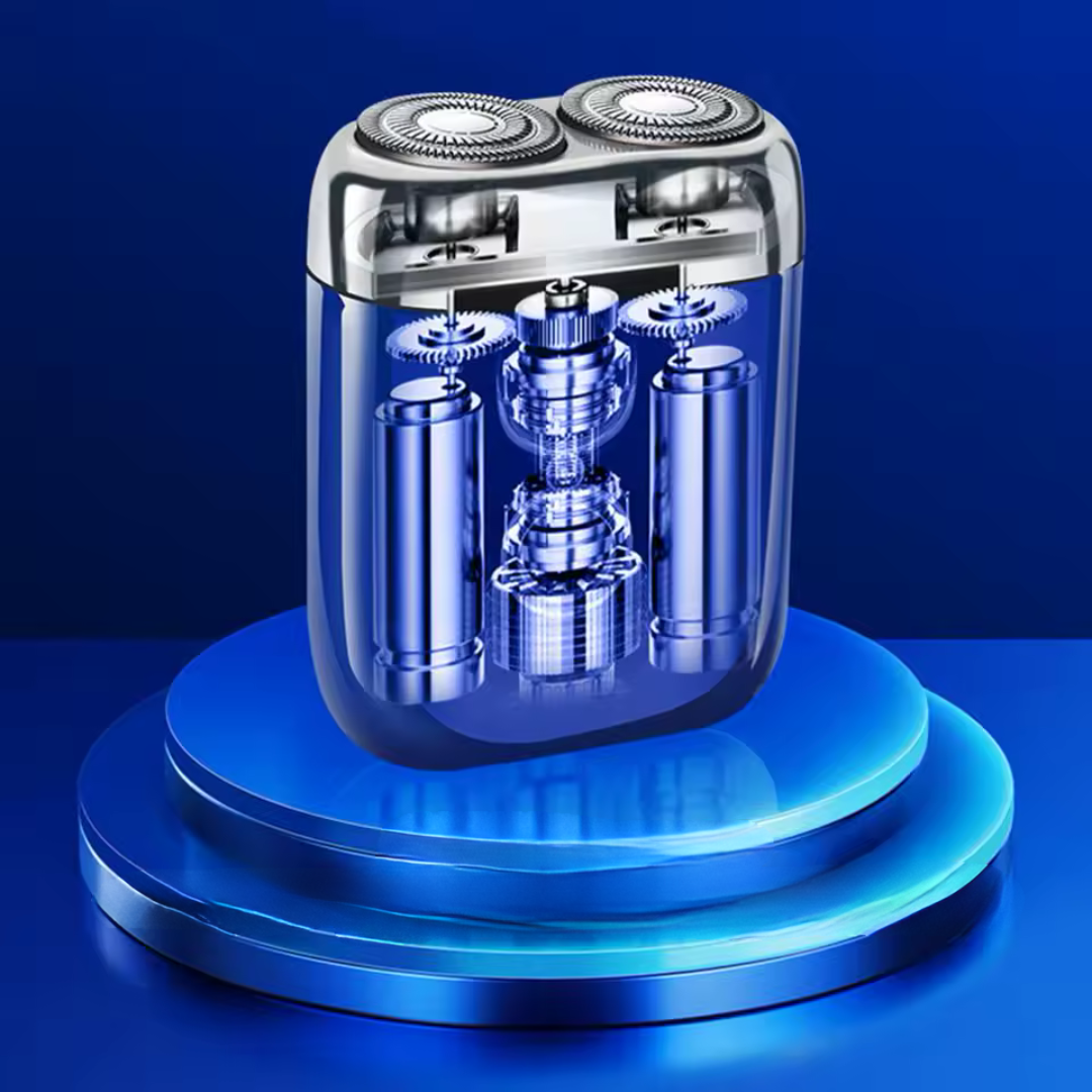 Aparador de barba elétrico portátil para uso doméstico com cabeça dupla flutuante e recarregável sem água.