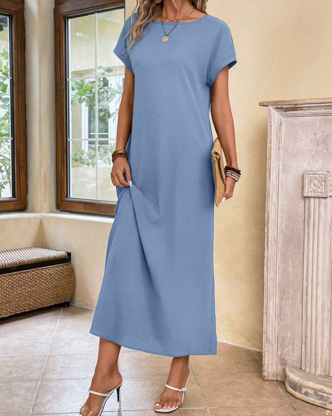 Vestido feminino comprimido, comprido e solto