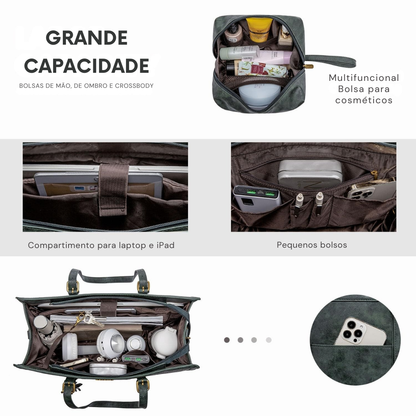 Bolsa vintage de senhora para portátil em couro