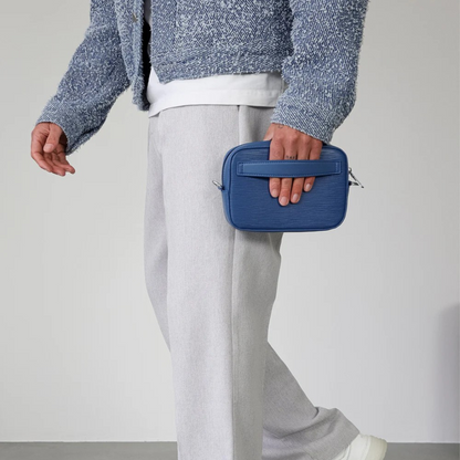 Bolsa de ombro em pele sintética com bolso frontal para homem