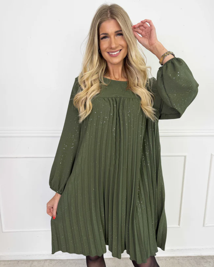 Vestido plissado com brilho 