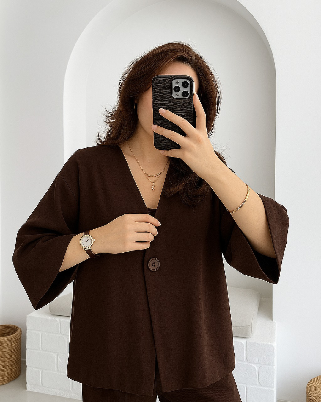 Cardigan com fecho de botões e design casual