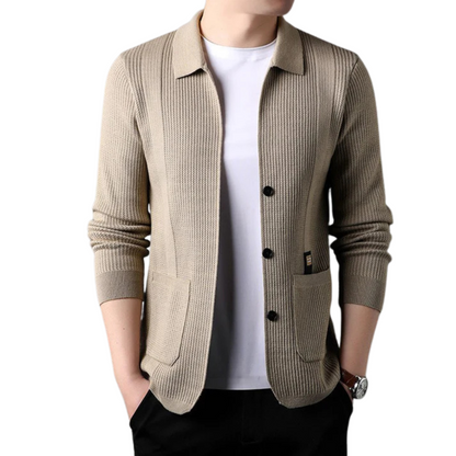 Casaco Casual de Malha para Homem com Botões e Bolsas 