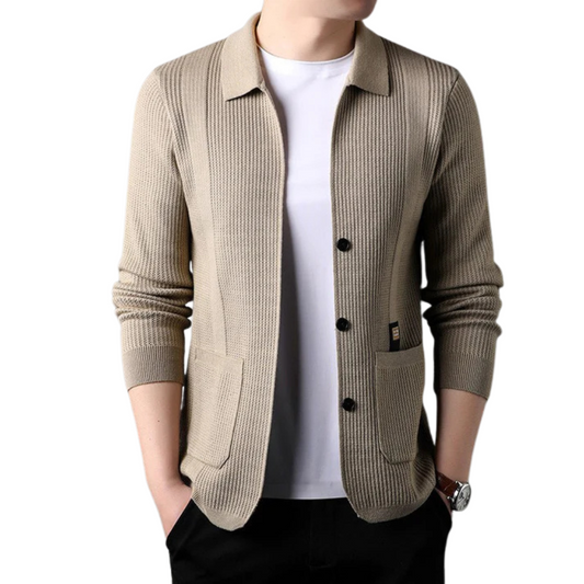 Casaco Casual de Malha para Homem com Botões e Bolsas 