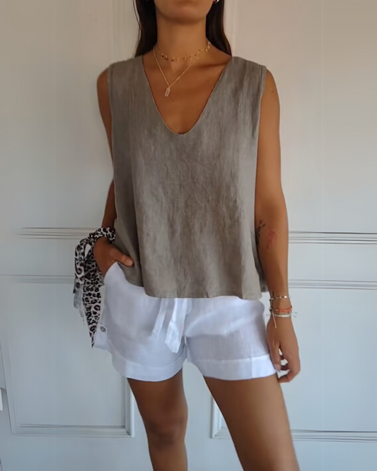 Blusa de Algodão e Linho com Alças nas Costas