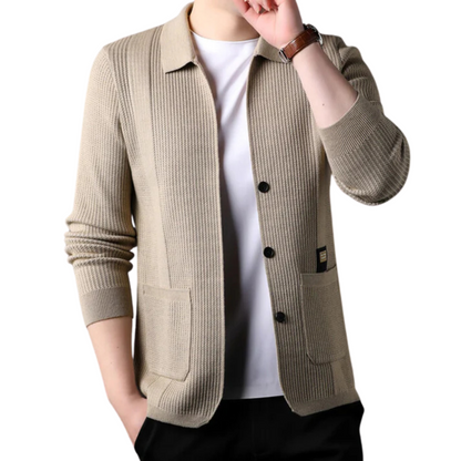 Casaco Casual de Malha para Homem com Botões e Bolsas 