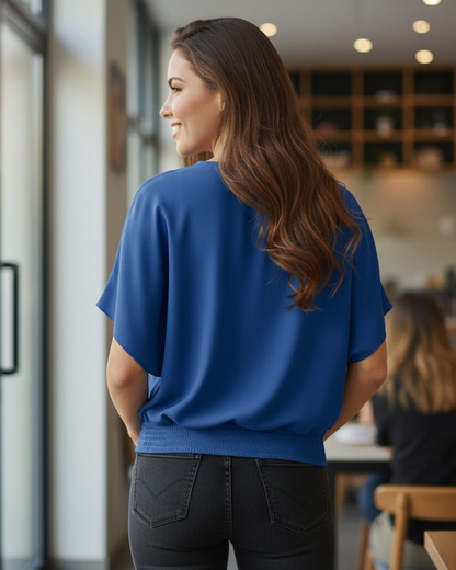 Blusa Larga com Decote em V e Fecho Ajustável Para Mulher