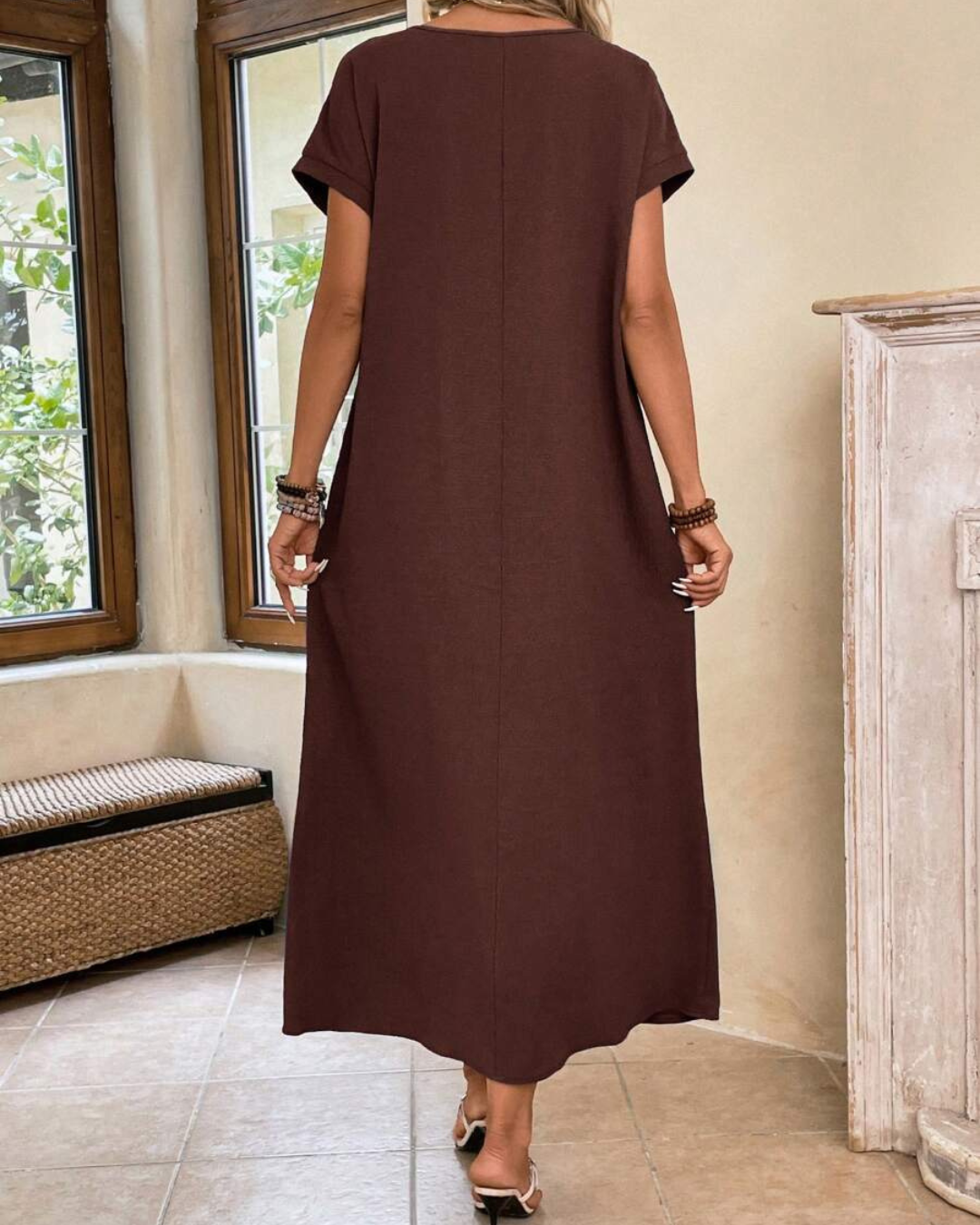 Vestido feminino comprimido, comprido e solto 