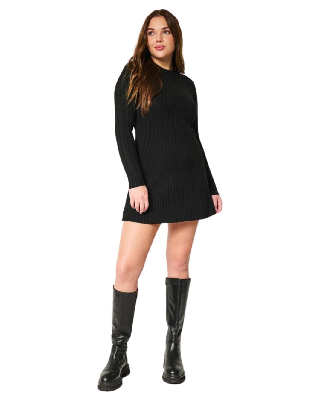 Vestido camisola de manga comprida com gola redonda para mulher 