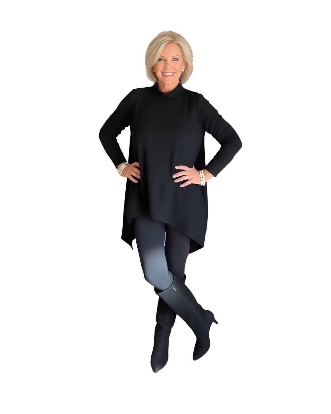 Blusa de manga comprida com gola de aba para mulher