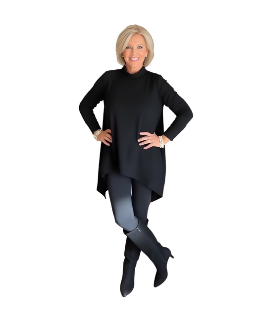 Blusa de senhora com mangas comprimidas e gola aba. 