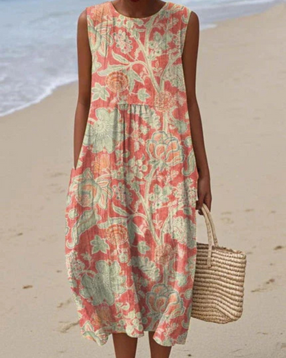 Vestido vintage com flores e manga curta. 