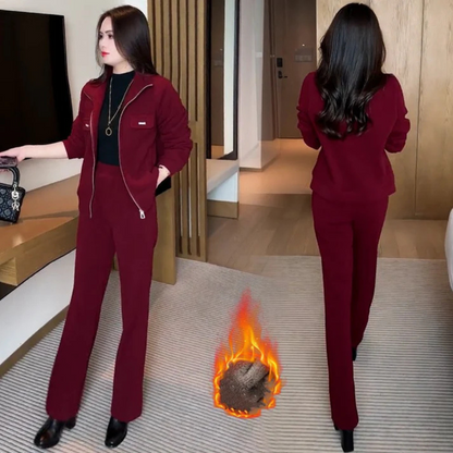 Conjunto de Casaco e Calças Quentes de 2 Peças com Forro Polar para Mulher