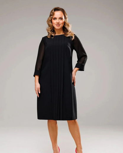 Vestido Challenge com pregas e manga 3/4 