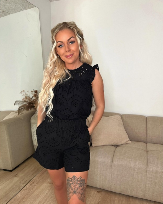 Blusa Bordada com Design Aberto e Pormenor de Folhos para Mulher