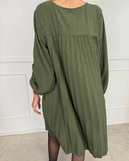 Vestido plissado com brilho 