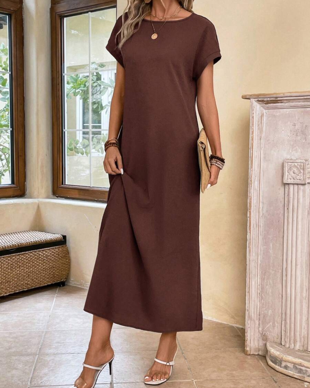 Vestido feminino comprimido, comprido e solto 