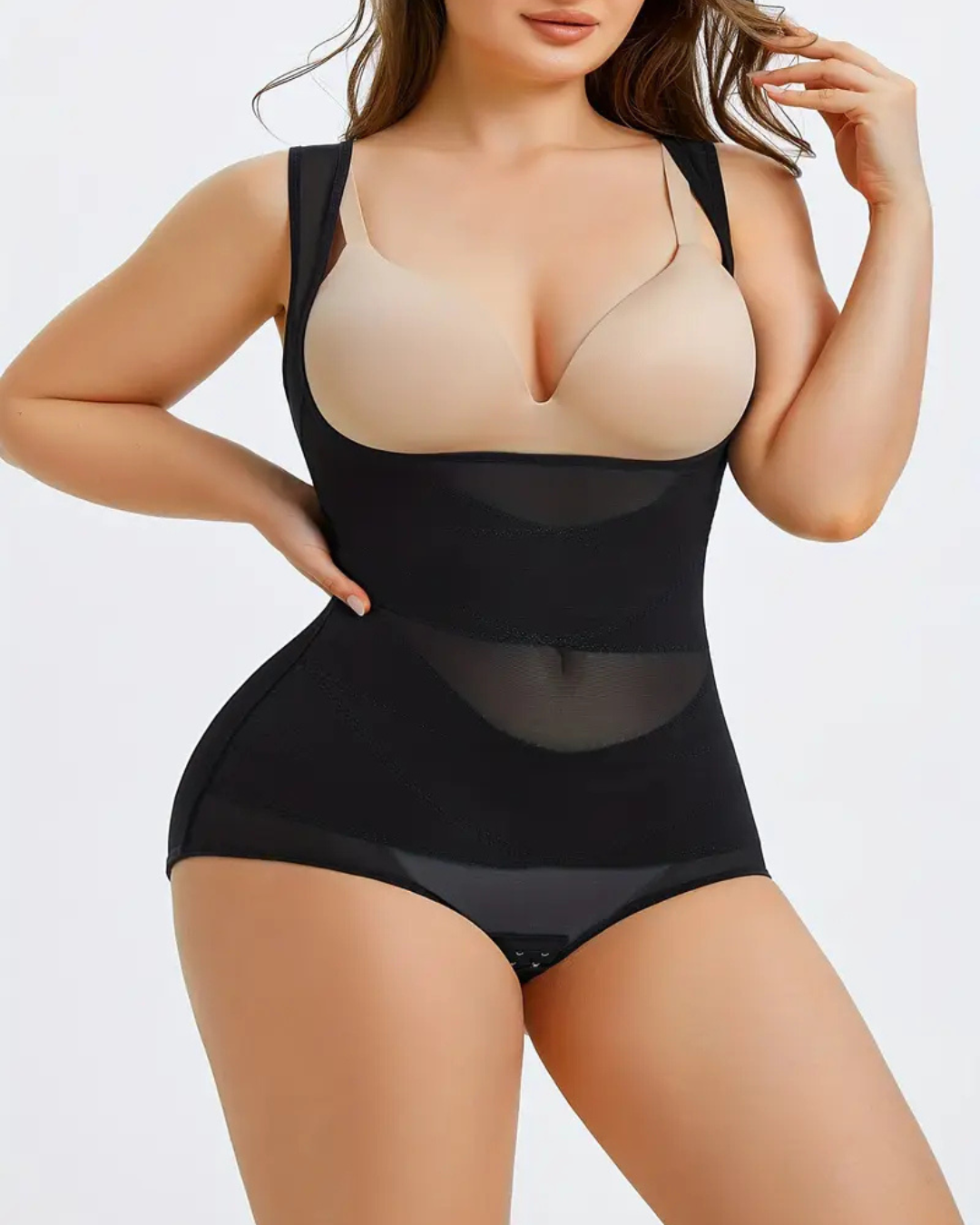 Cinta Casual Plus Size com Alças Semi-Transparentes, Controlo Da Barriga e Aumento Do Busto.