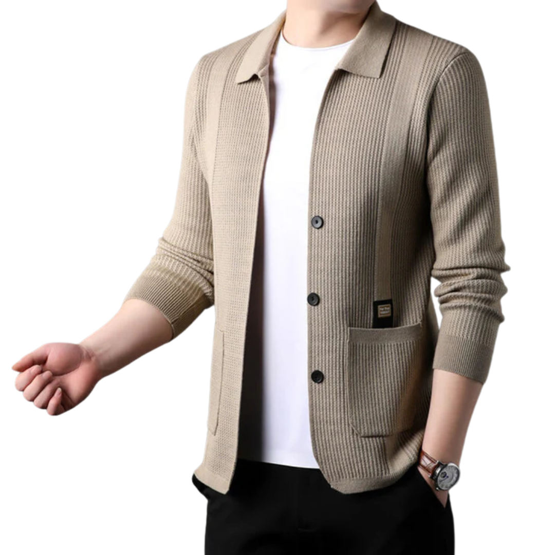 Casaco Casual de Malha para Homem com Botões e Bolsas 