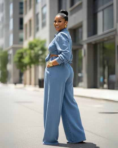 Conjunto formal feminino com blusa de manga curta e calças legging compridas. 