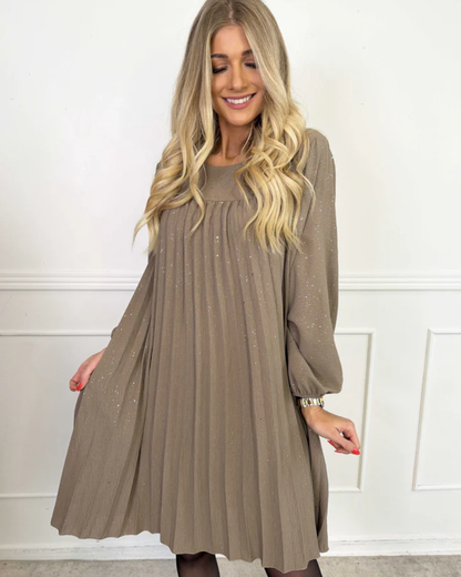 Vestido plissado com brilho 