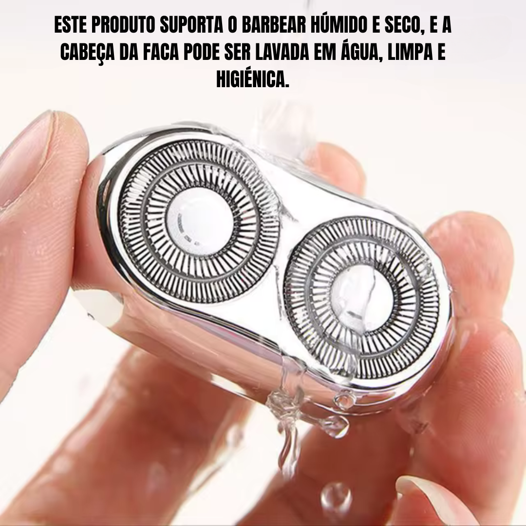 Aparador de barba elétrico portátil para homem com cabeça flutuante dupla e recarregável à prova de água