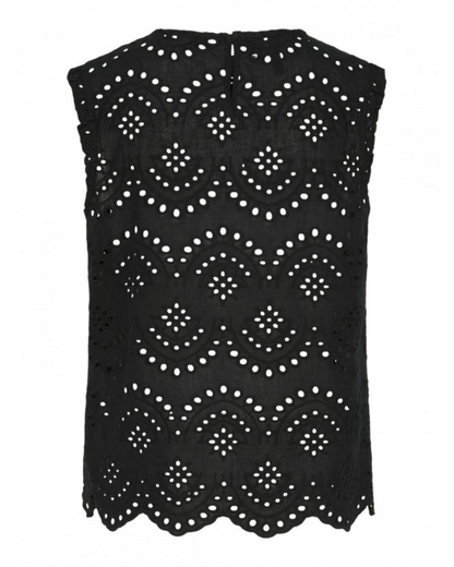 Blusa Bordada com Design Aberto e Pormenor de Folhos para Mulher