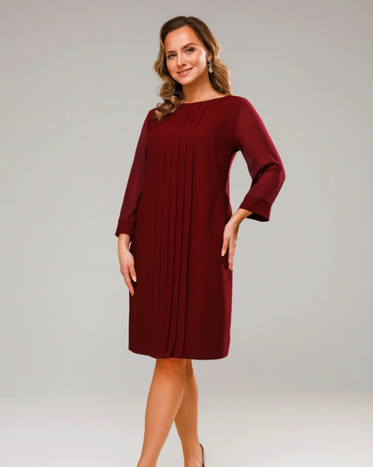 Vestido Challenge com pregas e manga 3/4 