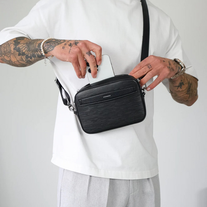 Bolsa de ombro em pele sintética com bolso frontal para homem