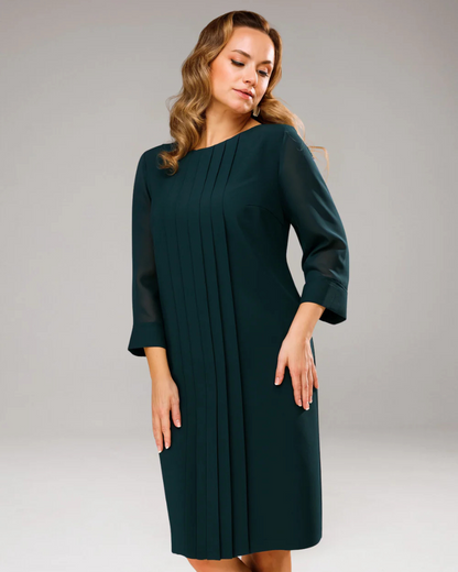 Vestido Challenge com pregas e manga 3/4 