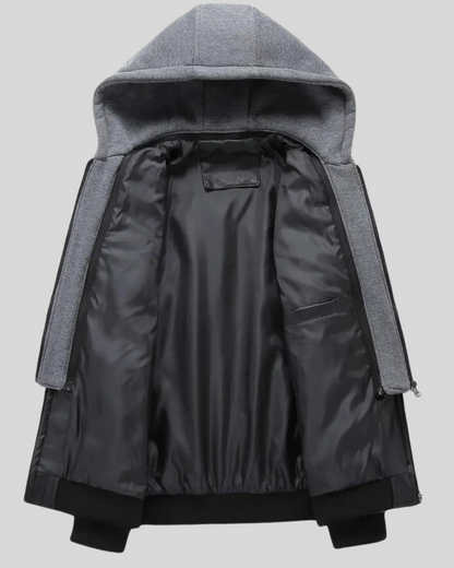 Casaco de couro com capuz para homem 