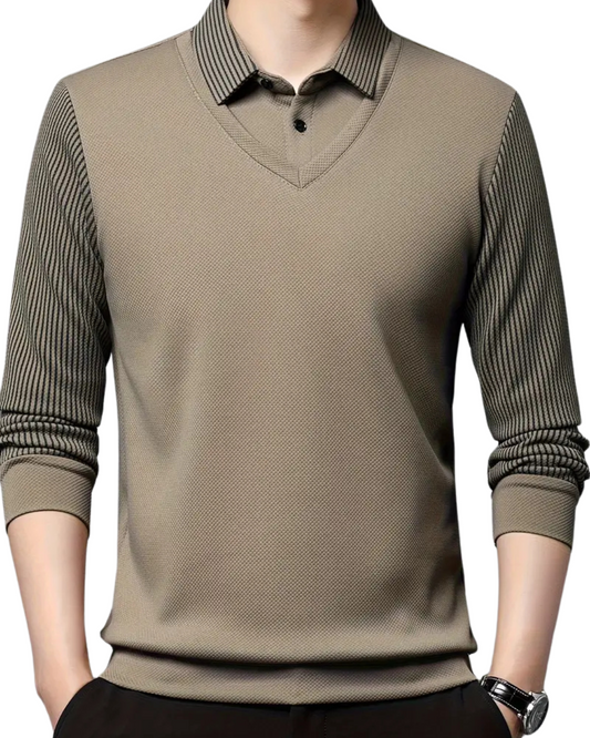 Camisa Duas Peças com Gola Falsa Listada para Homem 