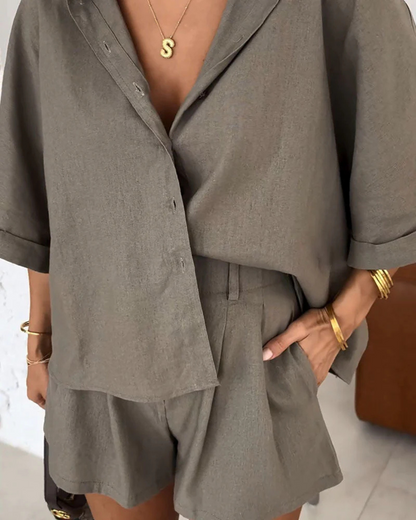 Conjunto Casual de Blusa e Calções Largos para Usar no Dia a Dia