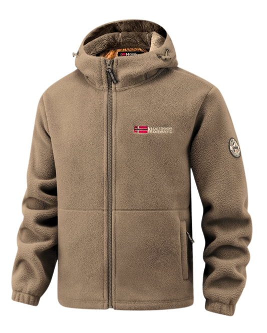 Casaco polar unissexo com capuz. 